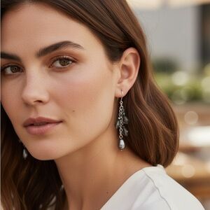 Touchstone Crystal Retired Silver and Gray Crystal and Pearl Dangle Earrings